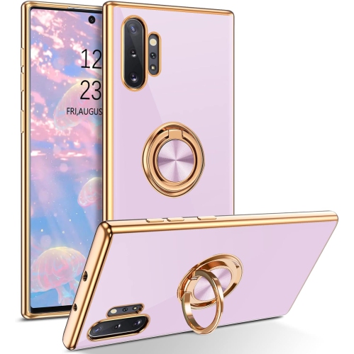 Image 1 of 5.. Samsung Note 10 Plus Case,Slim Soft Silicone Cover with 360 Degree Rotation Magnetic Car Ring Holder Kickstand