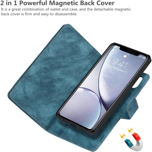 for iPhone XR Wallet Case with Card Holder and Wrist Strap, PU Leather Kickstand Card Slots Magnetic