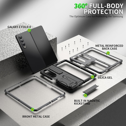 for Samsung Galaxy Z Fold 4 5G Case,Life Waterproof Shockproof Hard Case Aluminum Metal Military Heavy Duty Sturdy