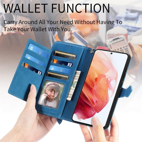 Samsung Galaxy S21 5G Wallet Case Zipper Pocket with Card Holder Slot Magnetic Closure Lanyard Flip Cover
