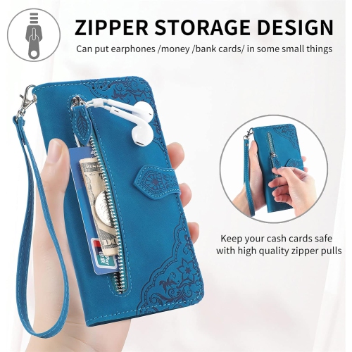 Samsung Galaxy S21 5G Wallet Case Zipper Pocket with Card Holder Slot Magnetic Closure Lanyard Flip Cover