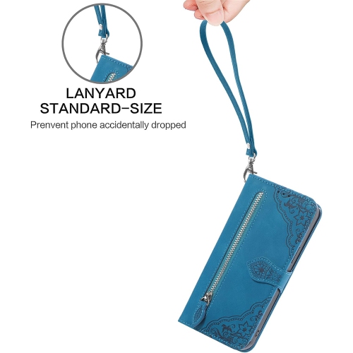 Samsung Galaxy S21 5G Wallet Case Zipper Pocket with Card Holder Slot Magnetic Closure Lanyard Flip Cover