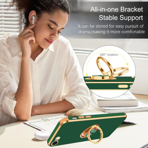 iPhone SE Case 2022/2020, iPhone 8 Case, iPhone 7 Case Ring Holder Edge Plating Soft Silicone TPU Bumper