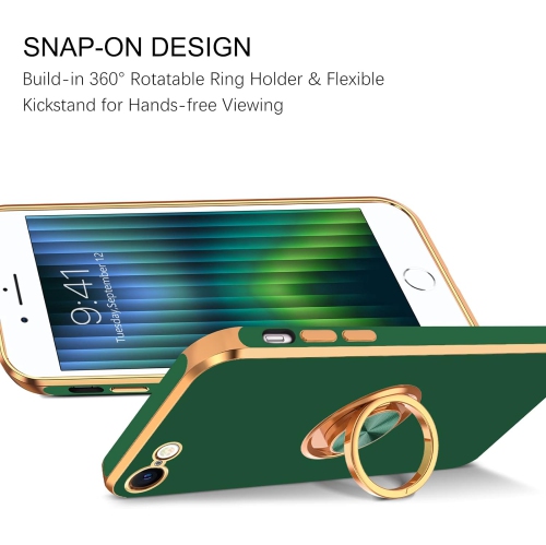 iPhone SE Case 2022/2020, iPhone 8 Case, iPhone 7 Case Ring Holder Edge Plating Soft Silicone TPU Bumper
