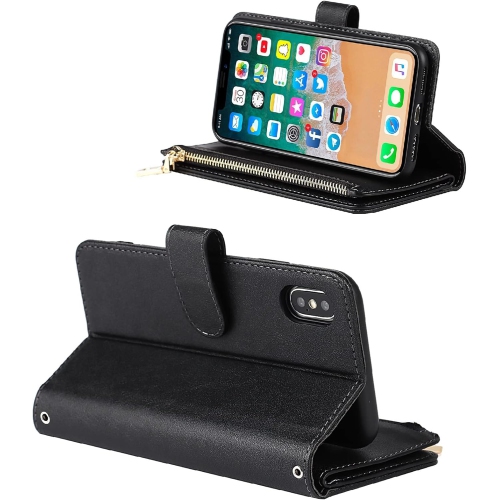 Compatible with iPhone Xs/iPhone X Wallet Case,[9 Card Slots] Removable Adjustable Crossbody Necklace Lanyard