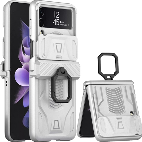 Compatible Galaxy Z Flip 3 Case with Ring, Samsung Z Flip 3 Case with Hinge Protection, Slide Camera Lens Cover