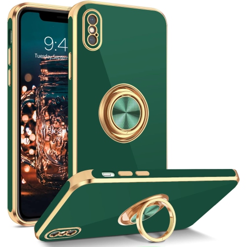 iPhone Xs Case, iPhone X Case Ring Holder Edge Plating Rotation Kickstand Soft Silicone TPU Bumper Women Girls