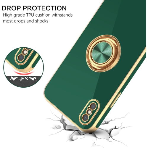 iPhone Xs Case, iPhone X Case Ring Holder Edge Plating Rotation Kickstand Soft Silicone TPU Bumper Women Girls