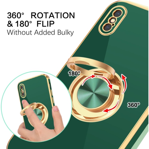 iPhone Xs Case, iPhone X Case Ring Holder Edge Plating Rotation Kickstand Soft Silicone TPU Bumper Women Girls