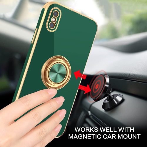 iPhone Xs Case, iPhone X Case Ring Holder Edge Plating Rotation Kickstand Soft Silicone TPU Bumper Women Girls