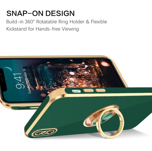 iPhone Xs Case, iPhone X Case Ring Holder Edge Plating Rotation Kickstand Soft Silicone TPU Bumper Women Girls