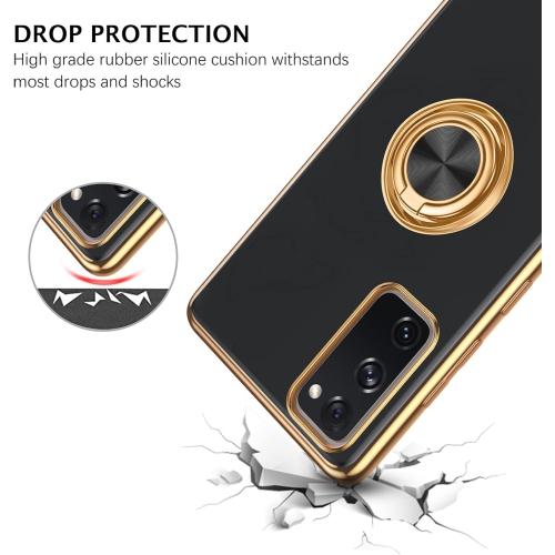 Samsung S20 FE 5G Case, 360° Rotation Kickstand Ring Holder Plating Edge Soft Rubber TPU Bumper Slim Flexible