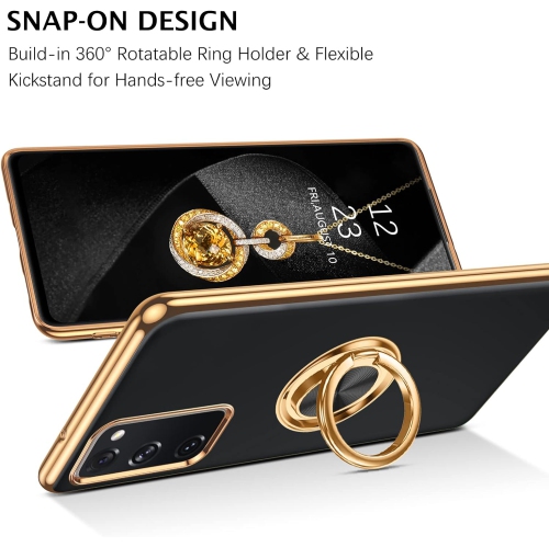 Samsung S20 FE 5G Case, 360° Rotation Kickstand Ring Holder Plating Edge Soft Rubber TPU Bumper Slim Flexible