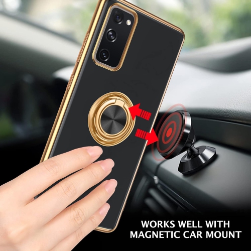 Samsung S20 FE 5G Case, 360° Rotation Kickstand Ring Holder Plating Edge Soft Rubber TPU Bumper Slim Flexible