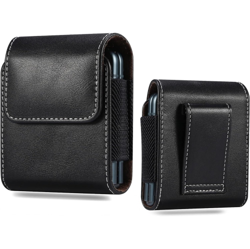 for Samsung Galaxy Z Flip 5/4/3 Phone Pouch Holster Belt Case, Leather Pouch with Metal Belt Clip+Magnetic