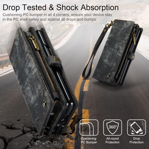 Leather Flip Wallet Case for Samsung Galaxy Z Fold 4 5G,Detachable Back Magnetic Closure 2-in-1 Shockproof Zipper