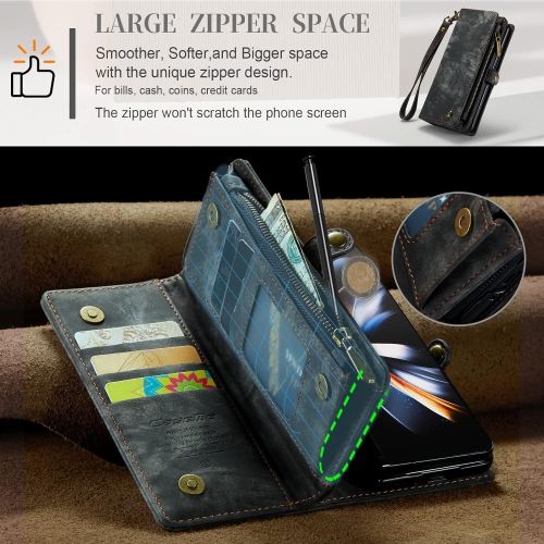 Leather Flip Wallet Case for Samsung Galaxy Z Fold 4 5G,Detachable Back Magnetic Closure 2-in-1 Shockproof Zipper