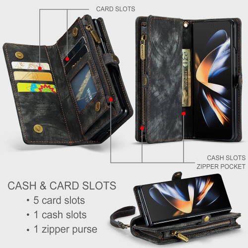 Leather Flip Wallet Case for Samsung Galaxy Z Fold 4 5G,Detachable Back Magnetic Closure 2-in-1 Shockproof Zipper
