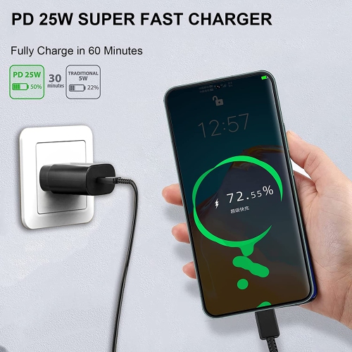 Chargeur mural USB-C à chargement rapide de type C PD de 25 W compatible avec le Galaxy S23 de Samsung