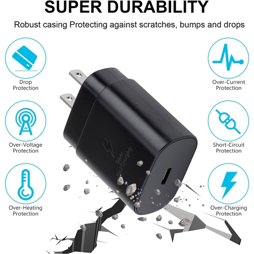 Chargeur mural USB-C à chargement rapide de type C PD de 25 W compatible avec le Galaxy S23 de Samsung