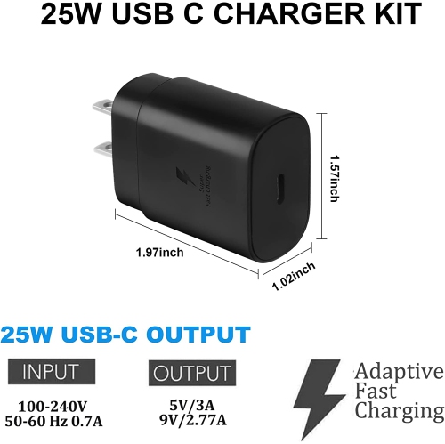 Chargeur mural USB-C à chargement rapide de type C PD de 25 W compatible avec le Galaxy S23 de Samsung
