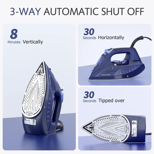 BEAUTURAL 3-Way Auto-Off Ceramic Coated Soleplate Steam Iron - Blue