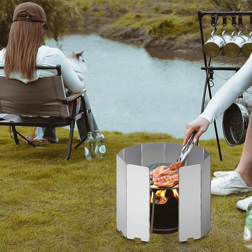 axGear Wind Shield Outdoor Camping Stove Wind Screen Aluminum Foldable 10 Plates