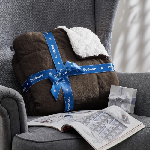 Bedsure Sherpa Fleece Throw Blanket for Couch - Thick and Warm Blankets, Soft and Fuzzy Throw Blanket for Sofa, Brown, 90x90 Inches