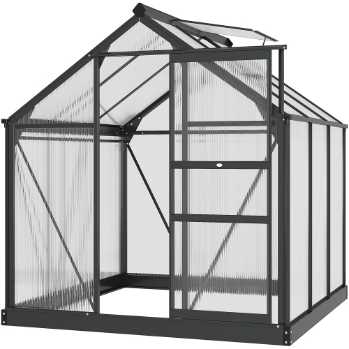 Greenhouse en polycarbonate Outsunny, 6 x 6 x 6,6 pi, ensemble de maison verte, plantes cultivées, cadre en feuille en aluminium galvanisé avec goutt