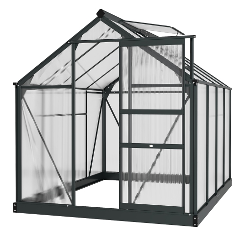 Greenhouse en polycarbonate Outsunny, 6 x 8 x 6,6 pi, ensemble de maison verte, plantes cultivées, cadre en feuille en aluminium galvanisé avec goutt