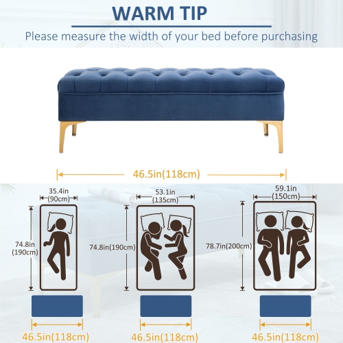 Banc recouvert de velours de HOMCOM, banc de bout de lit, banc à chaussures d'entrée capitonné et pattes en métal pour le salon, la chambre, la salle