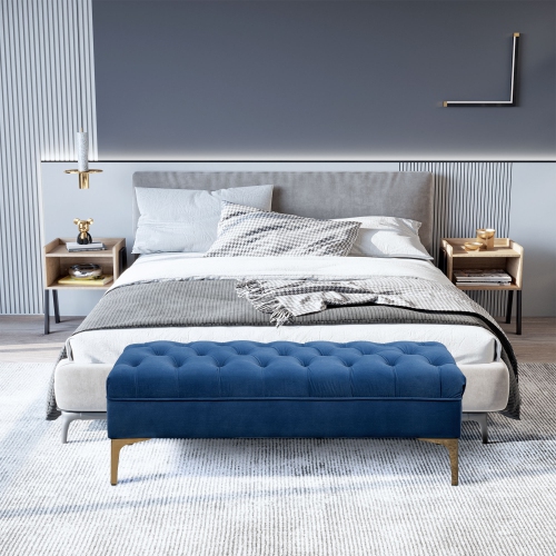 Banc recouvert de velours de HOMCOM, banc de bout de lit, banc à chaussures d'entrée capitonné et pattes en métal pour le salon, la chambre, la salle