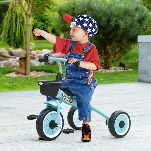 Qaba Tricycle for Toddler 2-5 Year Old Girls and Boys, Toddler Bike with Adjustable Seat, Basket, Bell, Blue