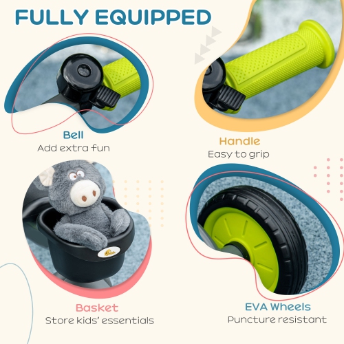 Qaba Tricycle for Toddler 2-5 Year Old Girls and Boys, Toddler Bike with Adjustable Seat, Basket, Bell, Black