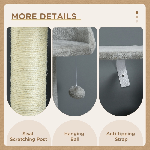 PawHut Tall Cat Tree for Indoor Cats, 56" Multi-Level Cat Tower with Hammock, Cat Bed, Cat Condo with Sisal Scratching Posts, Grey