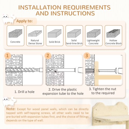 PawHut 4Pcs Cat Wall Shelf with Scratching Posts, Hammock, Steps, Platforms, Cat Shelves for Relaxing, Sleeping, Jumping, Cat Wall Climber for Indoor