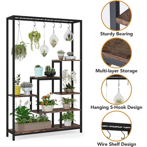 Tribesigns 5-Tier Tall Indoor Plant Stand, 70.9” Large Metal Plant Shelf
