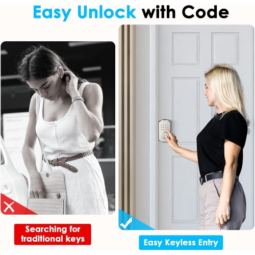 Serrure d'entrée sans clé, serrure intelligente avec contrôle par APPLICATION Bluetooth, serrure à pêne dormant numérique avec pavé numérique facile