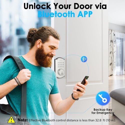 Serrure d'entrée sans clé, serrure intelligente avec contrôle par APPLICATION Bluetooth, serrure à pêne dormant numérique avec pavé numérique facile