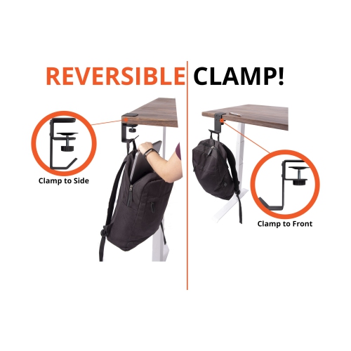 Reversible Clamp-On Headphone Holder And Backpack Hook, Black