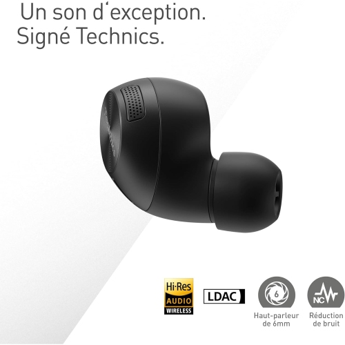 Technics - Wireless Bluetooth In-Ear Headphones with Noise Cancellation, Microphone and Charging Case, Black