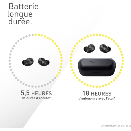 Technics - Wireless Bluetooth In-Ear Headphones with Noise Cancellation, Microphone and Charging Case, Black