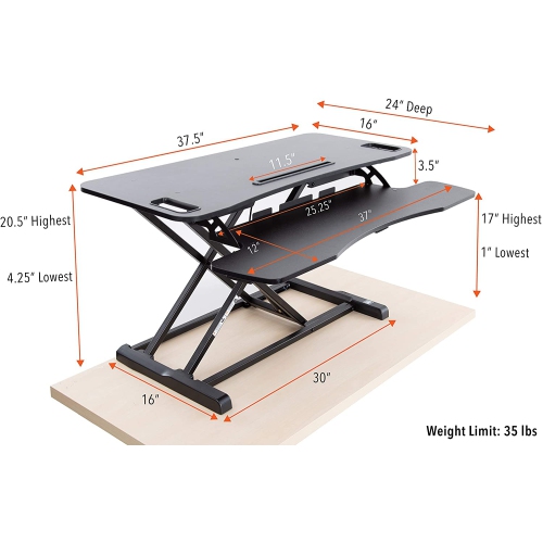 Stand Steady FlexPro Hero 37" Standing Desk Converter With Keyboard Tray, Black
