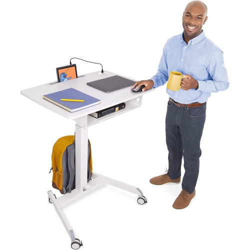 Stand Steady Cruizer Height Adjustable Podium With Power Outlets White
