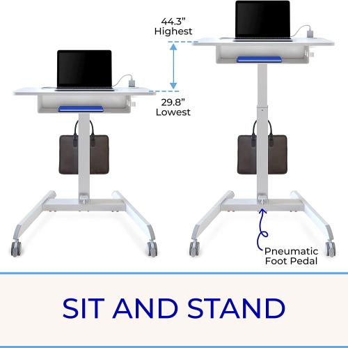 Stand Steady Cruizer Height Adjustable Podium With Power Outlets, White