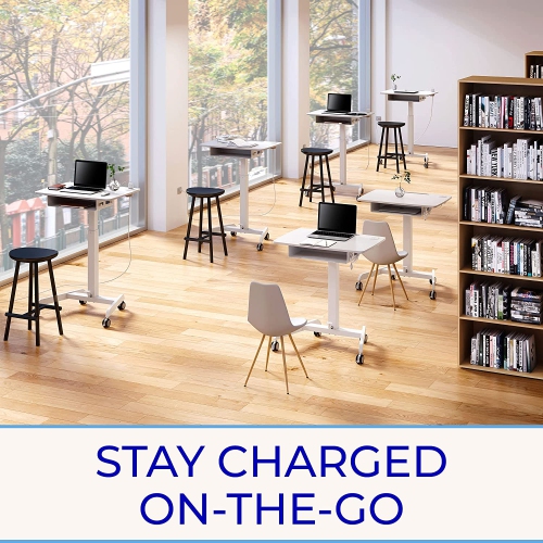 Stand Steady Cruizer Height Adjustable Podium With Power Outlets, White