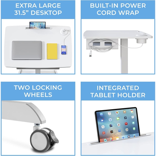 Stand Steady Cruizer Height Adjustable Podium With Power Outlets, White