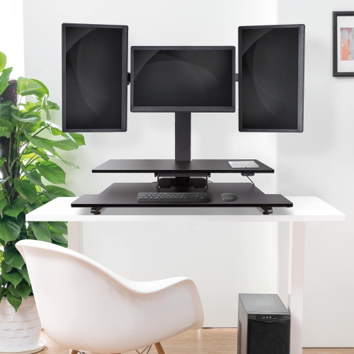 Stand Steady 35" Electric Standing Desk Converter with 3 Monitor Mounts, Black