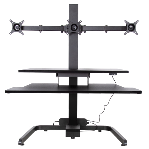 Stand Steady 35" Electric Standing Desk Converter with 3 Monitor Mounts, Black