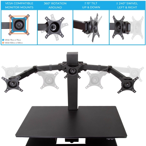 Stand Steady 35" Electric Standing Desk Converter with 3 Monitor Mounts, Black